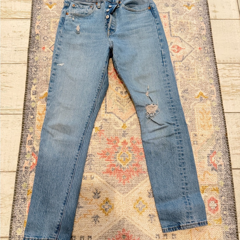 Levi's High Rise Blue Distressed Jeans- 501 skinny